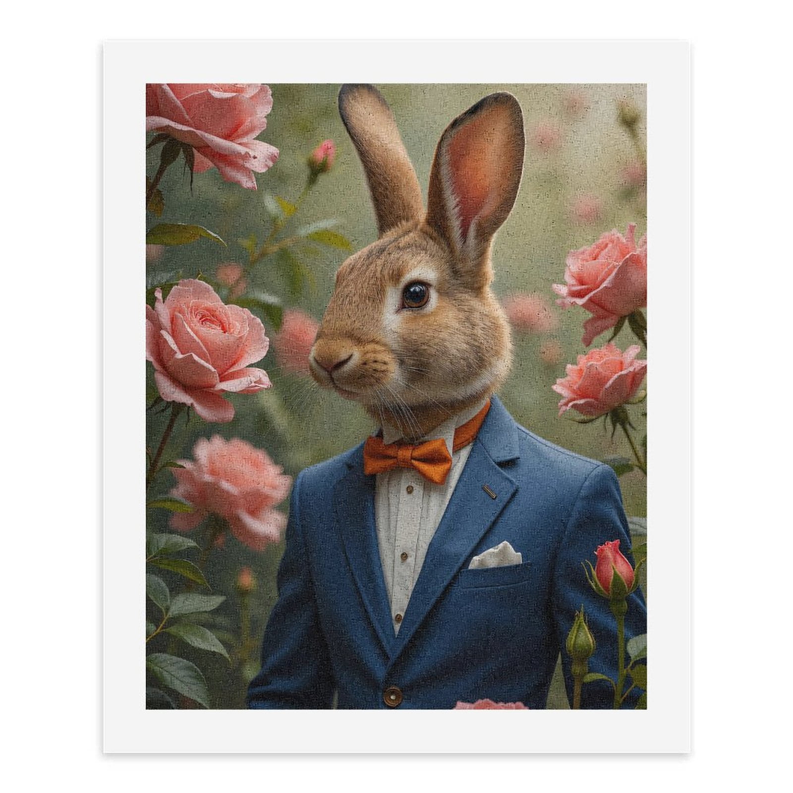 Paint By Numbers Kit for Adults Beginner - Elegant Rabbit Roses Blue Suit DIY Canvas Painting Kits for Adults, Frameless Paint By Number for Adults for Home Wall Decor 16x20 Inch