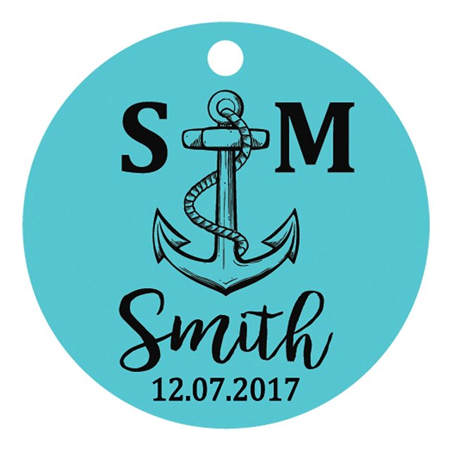 100 Pcs Initiale Personnalisée avec Ancre Cadeau de Faveur de Mariage Papier Tags Fait sur Mesure Rond Hang Tags