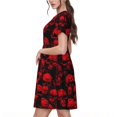 thumbnail image 2 of Easygdp Red Skulls para Vestido Transpirable de Mujer, Vestido Suelto de Manga Corta con Pliegues y Bolsillos para el Verano, 2 of 6