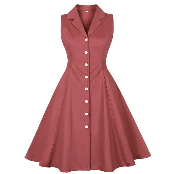 hotojiny Sleeveless Dresses for Women Notch Lapel Button Down Shirt Dress Business Casual Work A Line Dresses