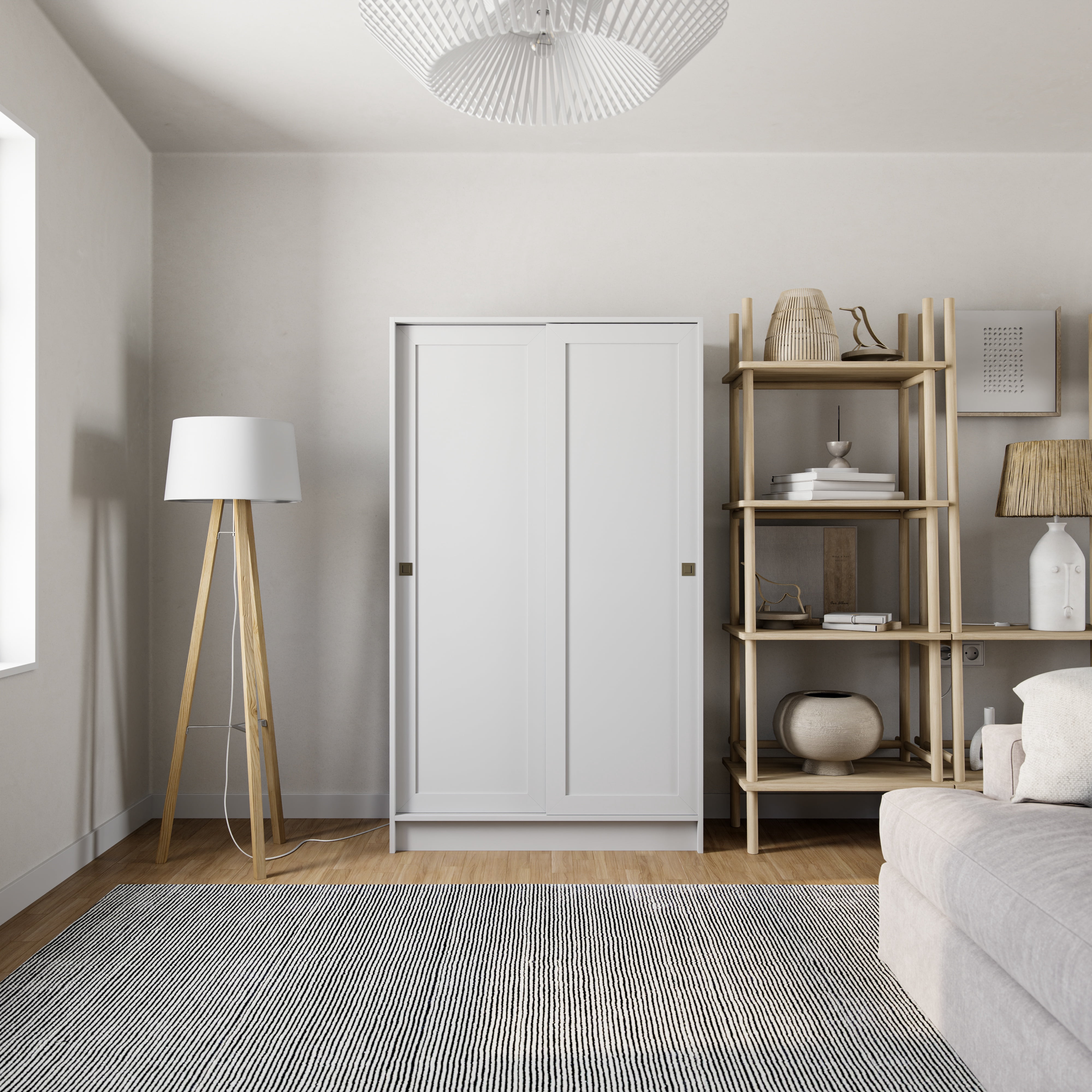 Prepac Elite Plus 38" Wide Storage Cabinet, 65" Tall Pantry Cupboard with 2 Fixed and 4 Adjustable Shelves, Laundry Room Cupboard with Sliding Doors and Metal Knobs, Living Room Accent Cabinet, White