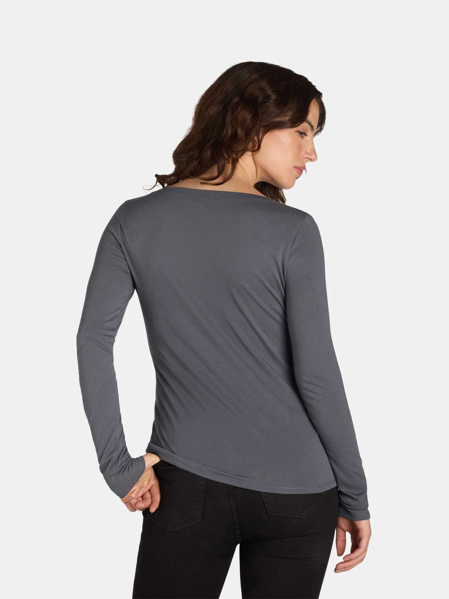 No Boundaries Scoop Neck Everyday Tee with Long Sleeves, 1 and 3 Pack, Women's