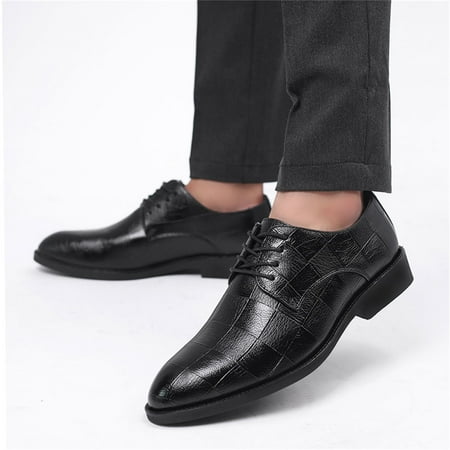 

TANGNADE Fashion Summer And Autumn Men Leather Shoes Low Heel Pointed Toe Lace Plaid Pattern Casual Simple