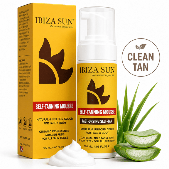 Ibiza Sun Self Tanner Organic and Vegan Tanning Mousse for Face and Body Natural Looking Sunless Tan