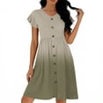 thumbnail image 3 of ClodeEU Women's Ombre Flutter Sleeve V Neck Cinched Waist Dress ,Solid Color Casual Midi Dress Khaki,Womens Plus S, 3 of 5