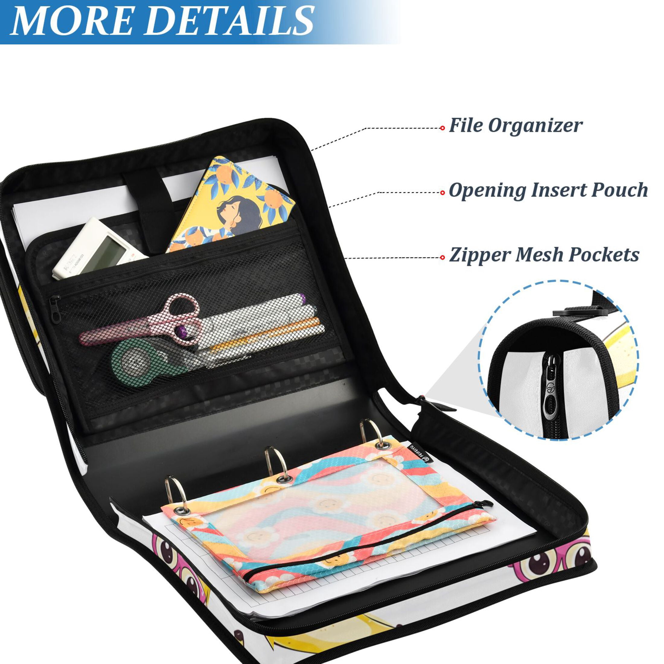 ALAZA Zipper Binder Bananas with Glasses 3 Ring Trapper Keeper File Folder Organizer Bag