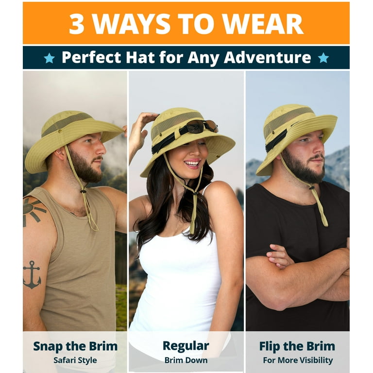 GearTOP Sun Hat Boonie Hat - Wide Brim Bucket Hat for Men and Women - UPF,  Water-Resistant, Khaki (Wanderer Series)