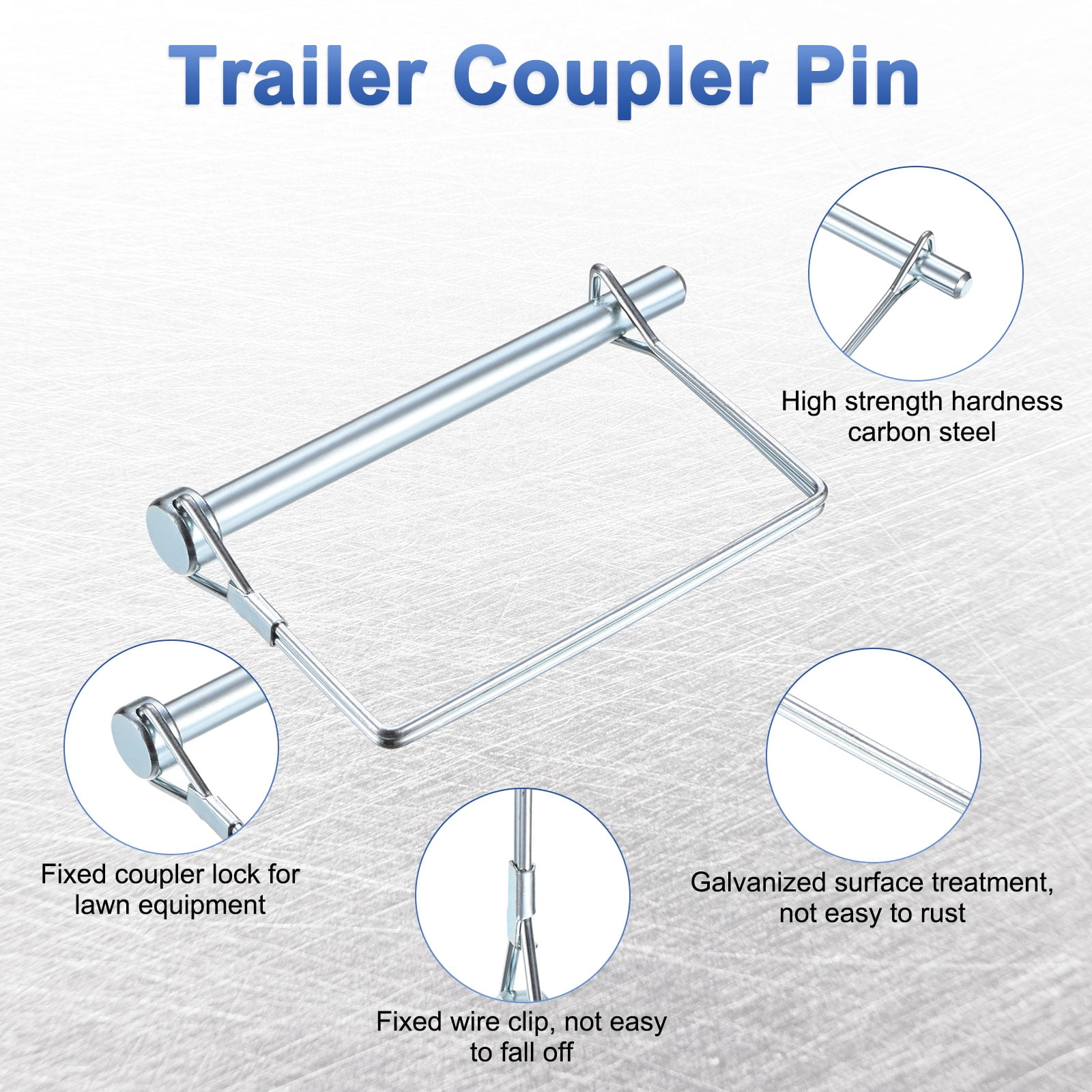 Uxcell 10-Pack Trailer Coupler Pin, 5/16" Diameter 3.94" Long Carbon Steel Galvanized Square Lock Wire Hitch Pins Coupler PTO Shaft