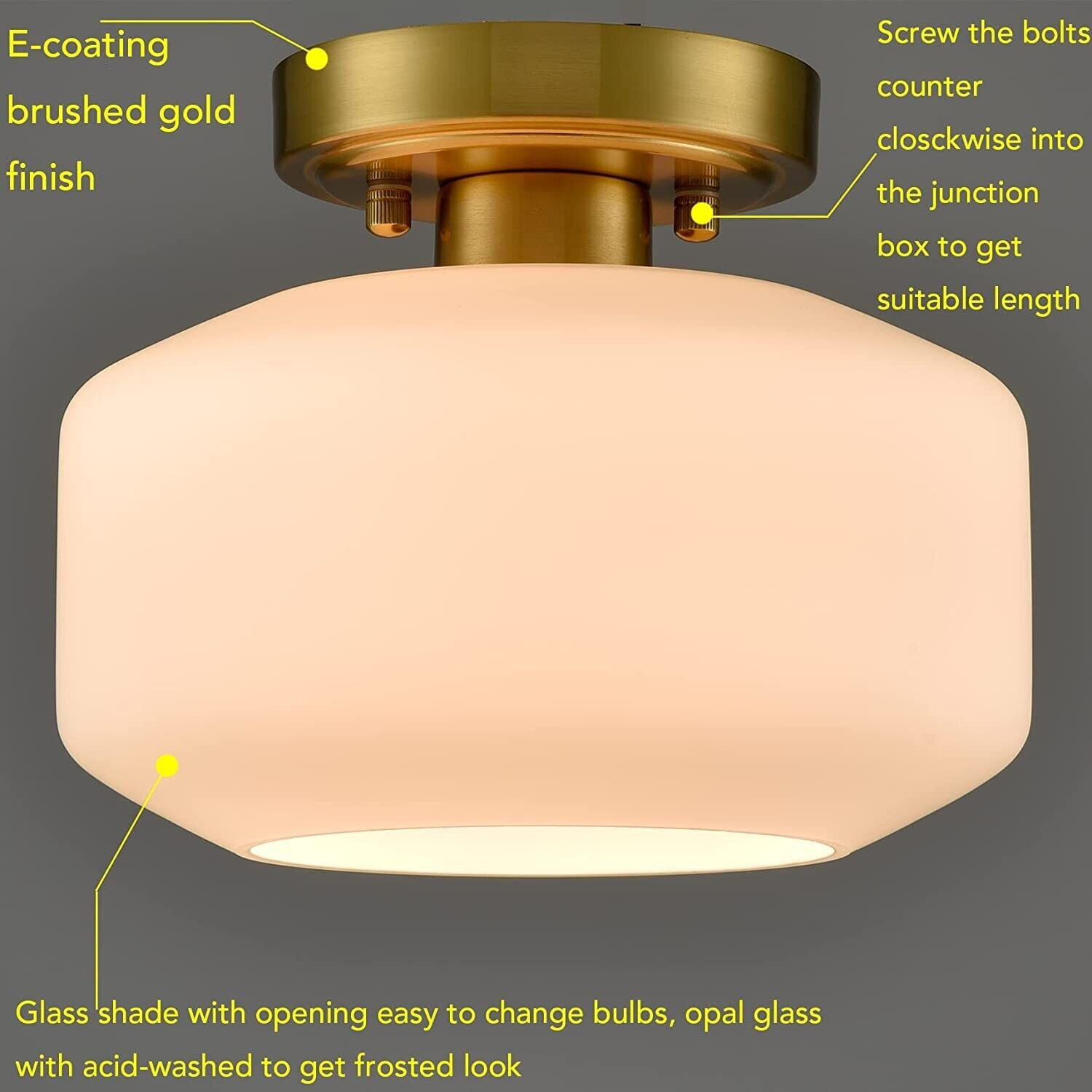 Modern Farmhouse Semi Flush Mount Ceiling Light Gold Hallway Light Fixture