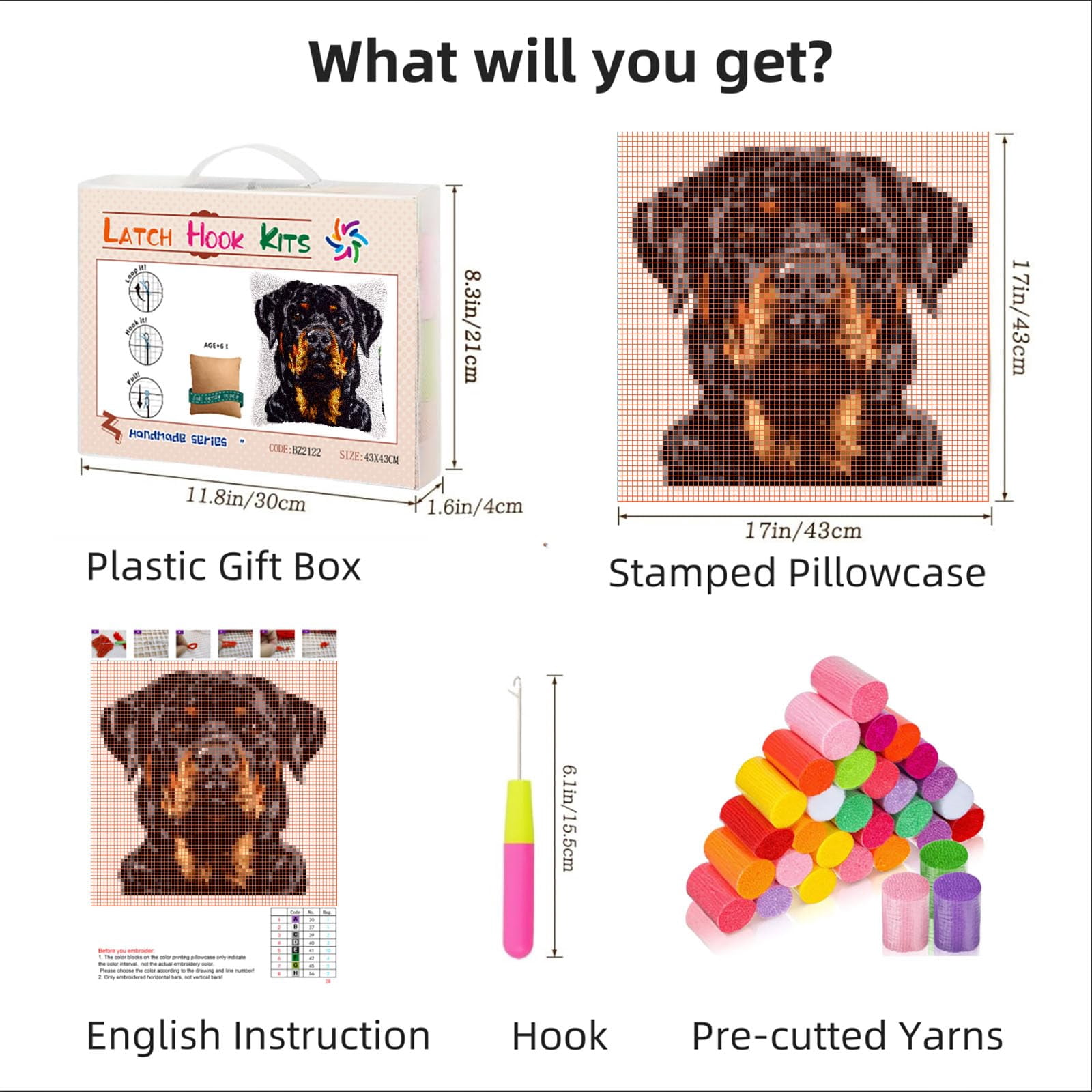 Black Dog Rottweiller DIY Latch Hook Pillow Kits for Adults Printed Pillowcase Crochet Yarns Hooking Handmade Pillow Cover Cushion for Home Sofa Decoration 17x17inch(2)