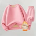 thumbnail image 2 of XIMIN Toddler Kids Fleece Tracksuit Crewneck Fuzzy Long Sleeve Warm Tops and Solid Sweatpants Winter Warm Clothes Suits 2 Piece Outfit, 2 of 5