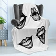thumbnail image 4 of Kiss Soft Flannel Fleece Throw Blanket, Monochromatic Woman Lips in Various Poses, Cozy Plush for Indoor and Outdoor Use, 50" x 60", Charcoal Grey and White, by Ambesonne, 4 of 5
