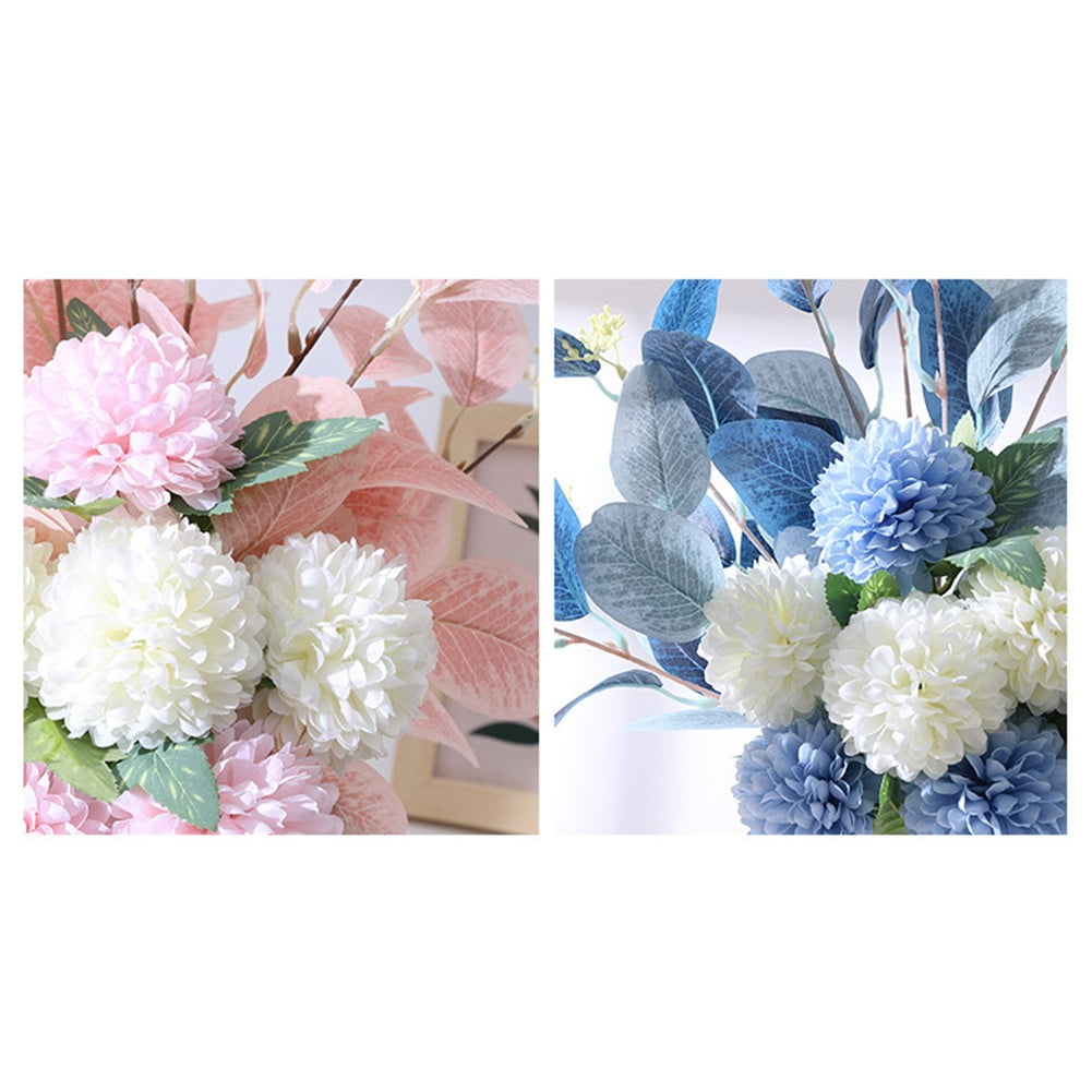 18.5 inch Artificial Hydrangea Eucalyptus Leaves Large Real Touch Flowers Artificial Flowers Dry Flowers Outdoor Wedding Christmas Party Living Room Table Decoration (White+Blue)