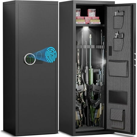 6-8 Rifle Gun Safe for Shotguns Large Unassembled Fingerprint Gun Safe for Home Rifle and Pistols with Dual Alarm and Mute Mode Long Gun Safe for Rifles with Touchscreen Pad Removable Shelves