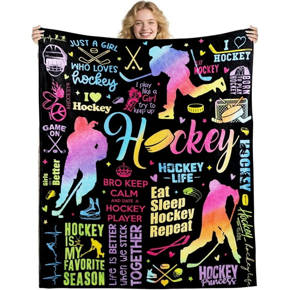 Hockey Blanket Gifts for Boys Girls, Hockey Lovers Throw Blanket Super Soft Lightweight Travel Bed Sofa Blankets for Sport Fans Kids Adults Player Coach, 50 x 60 Inch