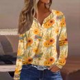 thumbnail image 3 of yuCgh Women's Fashion Floral Print V-Neck Long Sleeve Button Up T-Shirt, Casual Blouse with Tie Waist, Elegant Ladies Top,Orange M, 3 of 7