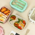 thumbnail image 5 of Straw Bento Box Microwave Lunch Container with Fork Spoon Compartments Reusable Plastic Low-Calorie Meal Prep Box for Campus Office Workers Home Use, 5 of 9