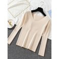 thumbnail image 4 of Suéter de manga larga para mujer, jersey básico con cuello en V, elástico, de punto, color liso, para otoño e invierno, novedad de 2024, 4 of 5