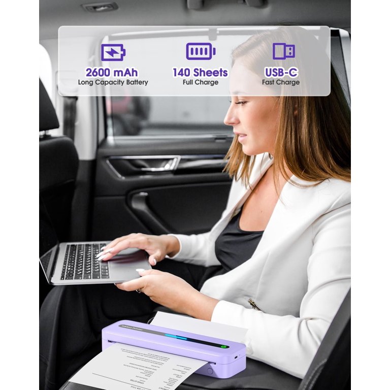 Omezizy M832, A4 thermoprinter draagbaar, 5 formaten, Bluetooth, voor op reis, compatibel met telefoon en laptop, alleen thermisch papier