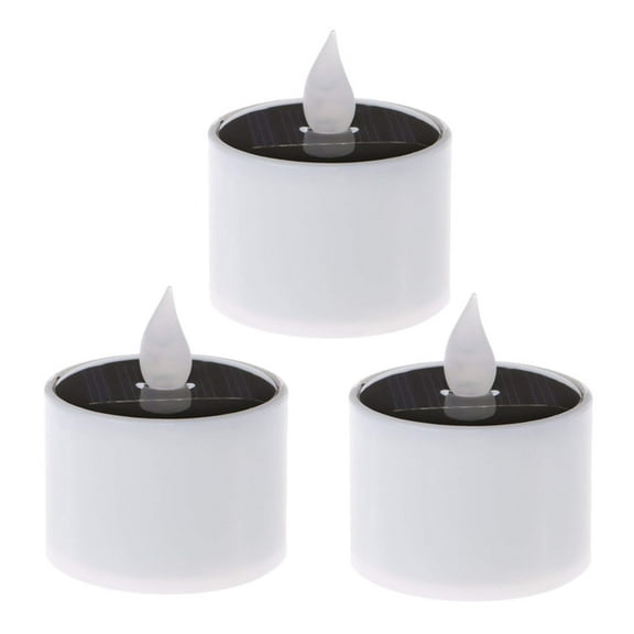 3 Pcs LED Solar Candle Light Waterproof Yellow Flicker Flameless Candle Solar Energy Candle for Home Yard Decor (White)