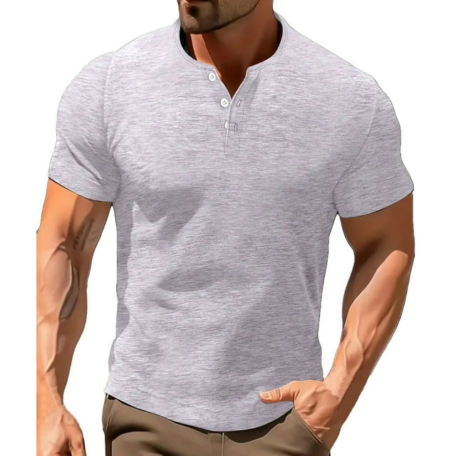 AherBiu T-Shirts pour Hommes Manches Courtes Chemises Col Rond à Boutons pour Hommes Été Décontracté Chemises d'Entraînement Unies