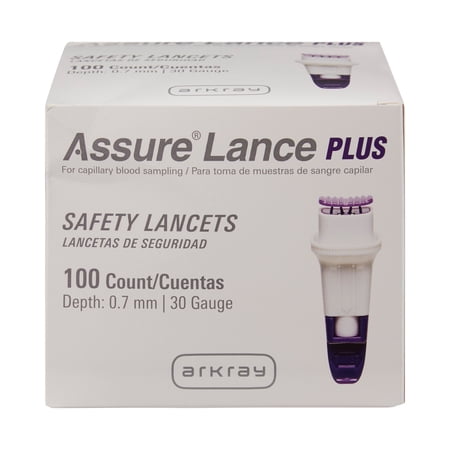 Assure Safety Lancet, Push Button Activation - 30 Gauge, 0.7 mm, 100 Count, 24 Packs, 2400 Total
