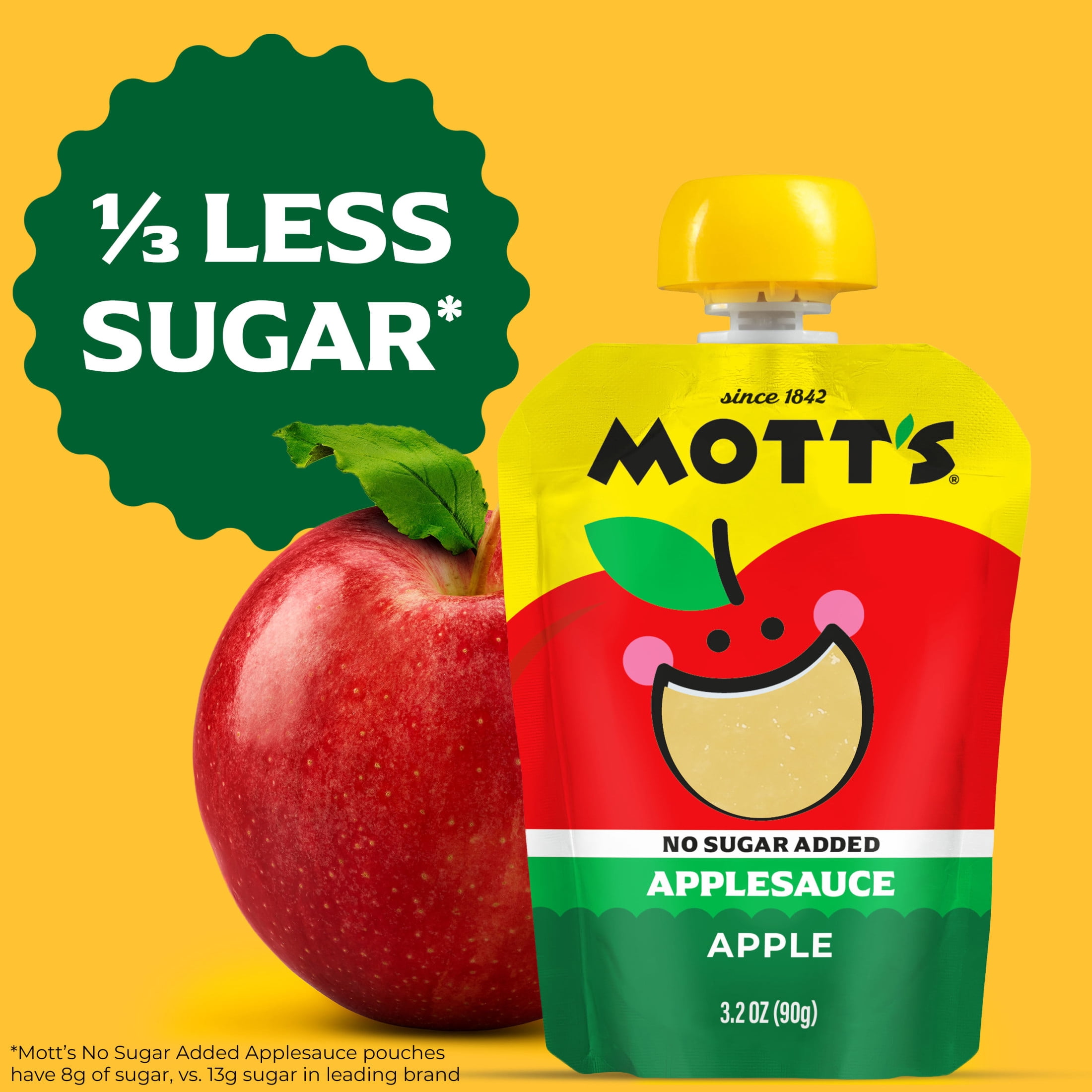 (4 pack) Mott's No Sugar Added Applesauce, 3.2 oz, 12 Count Clear Pouches