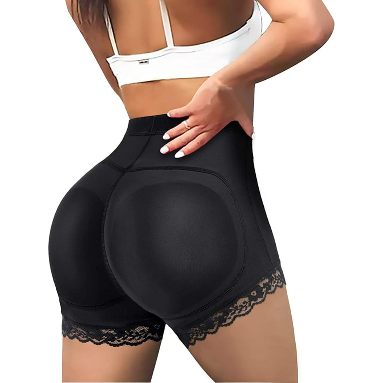 Homgro Women's Padded Butt Lifter Shapewear Seamless Mid Waist Lace  Removable Hip Enhancer Body Shaper Shorts Underwear Booty Lifting Panties  Fullness Big Butt Black Large 
