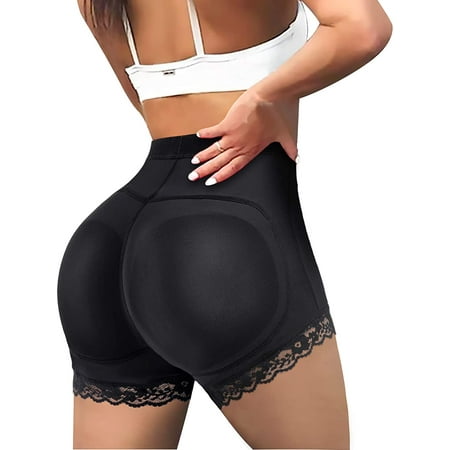 

Nebility Womens Butt Lifter Padded Lace Panties Seamless Hip Enahncer Body Shaper Boyshort Underwear(Black Large)