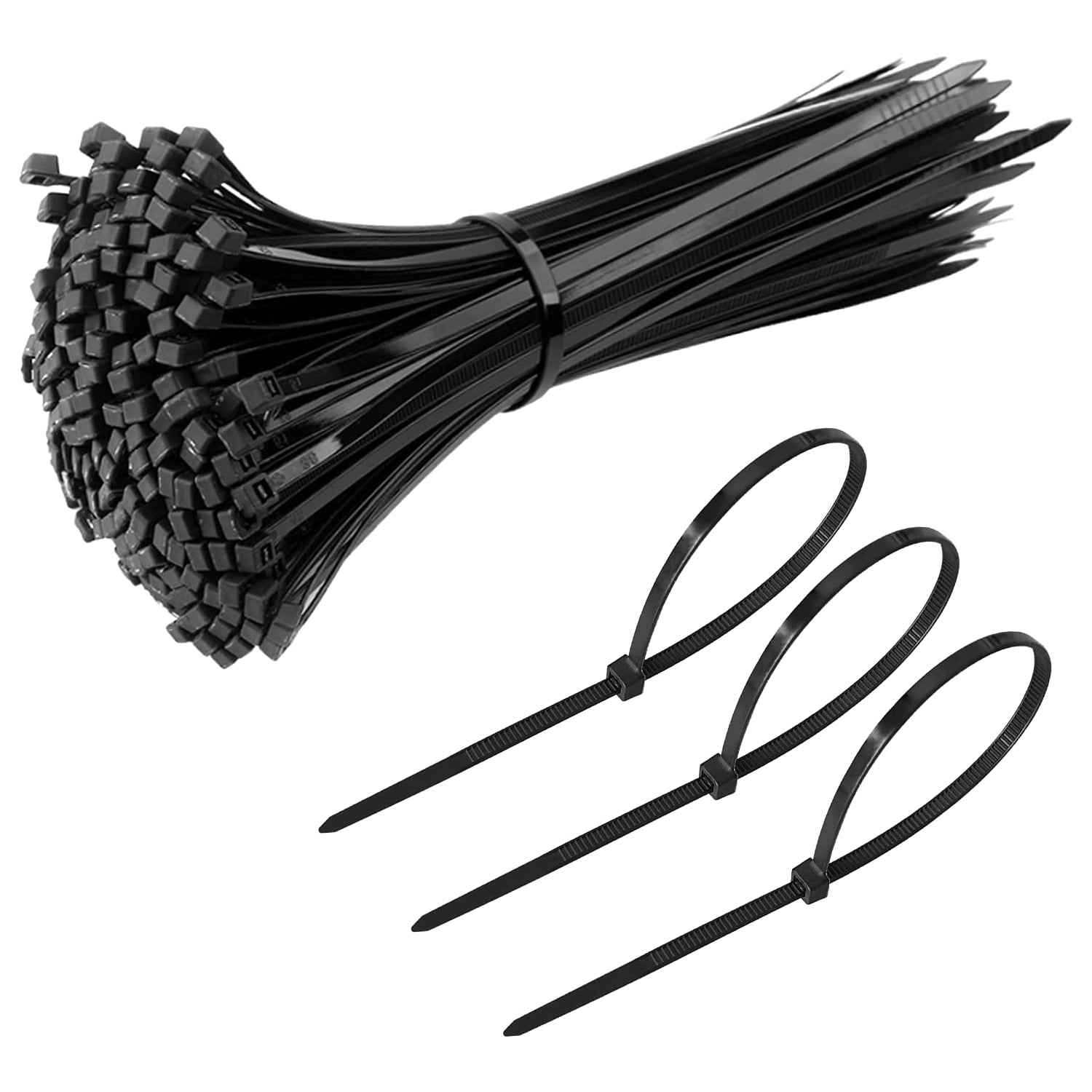 8' Black Zip Ties Cable Nylon Wrap 50 lbs Tensile Strength for Indoor Outdoor (200 Pack)