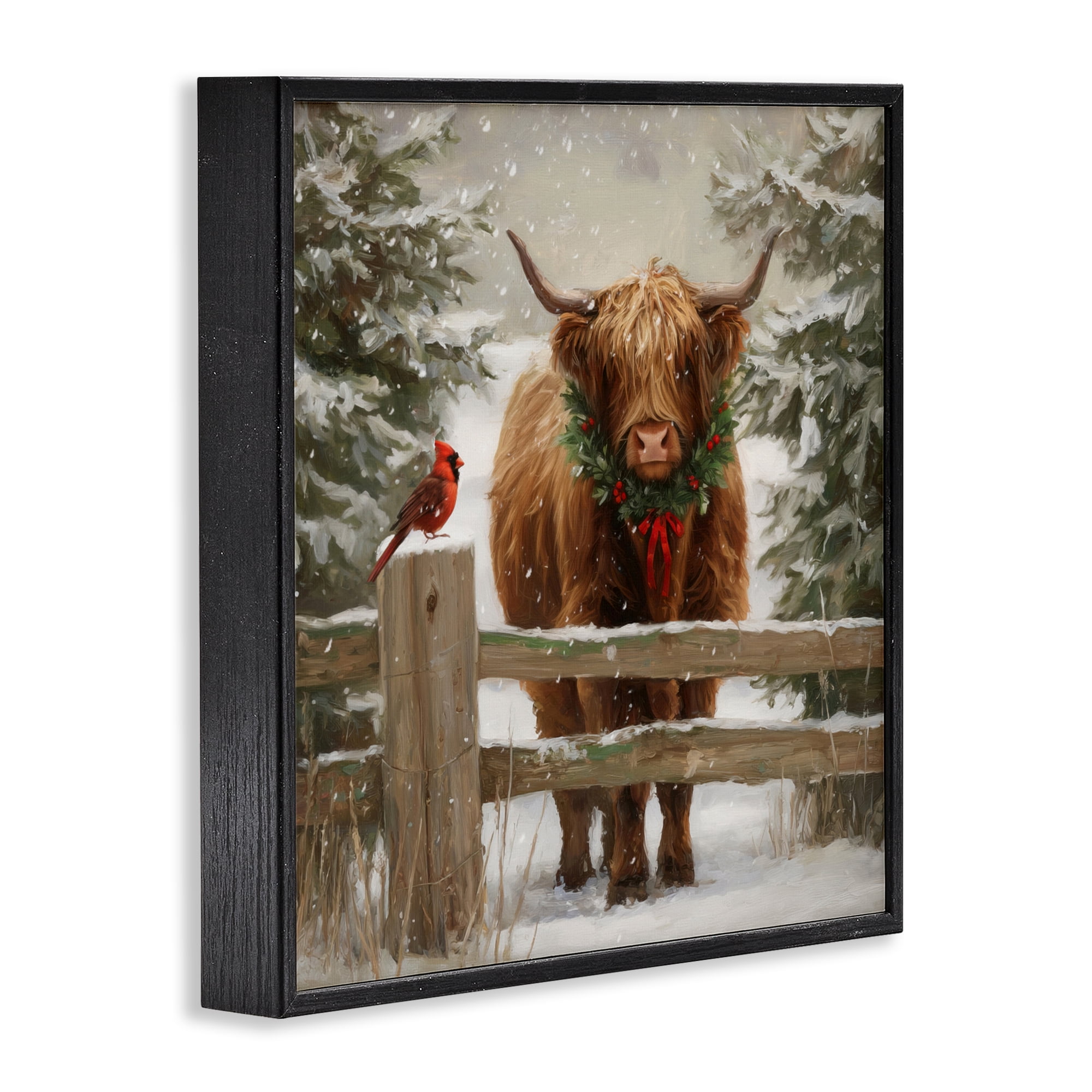 Stupell Industries Christmas Cow & Cardinal Black Framed Giclee Art, design by Tina LeCour