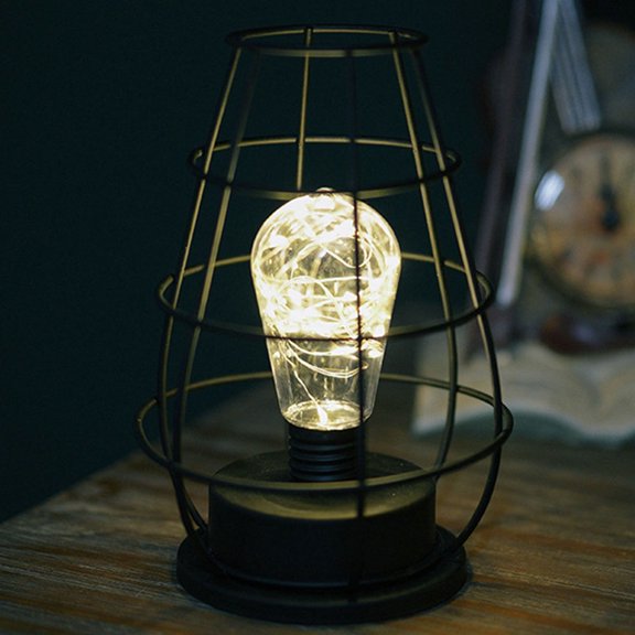 Metal Table Lamp Industrial LED Desk Lamp Decorative Indoor Light with Metal Mesh Shade Vintage Wrought Iron Red Wine Glass Design