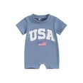 thumbnail image 2 of Aojekbee 4th of July Baby Rompers Infant Girls Boys Fuzzy Letter Flag Embroidery Crew Neck Short Sleeve Bodysuits Summer Jumpsuits, 2 of 10