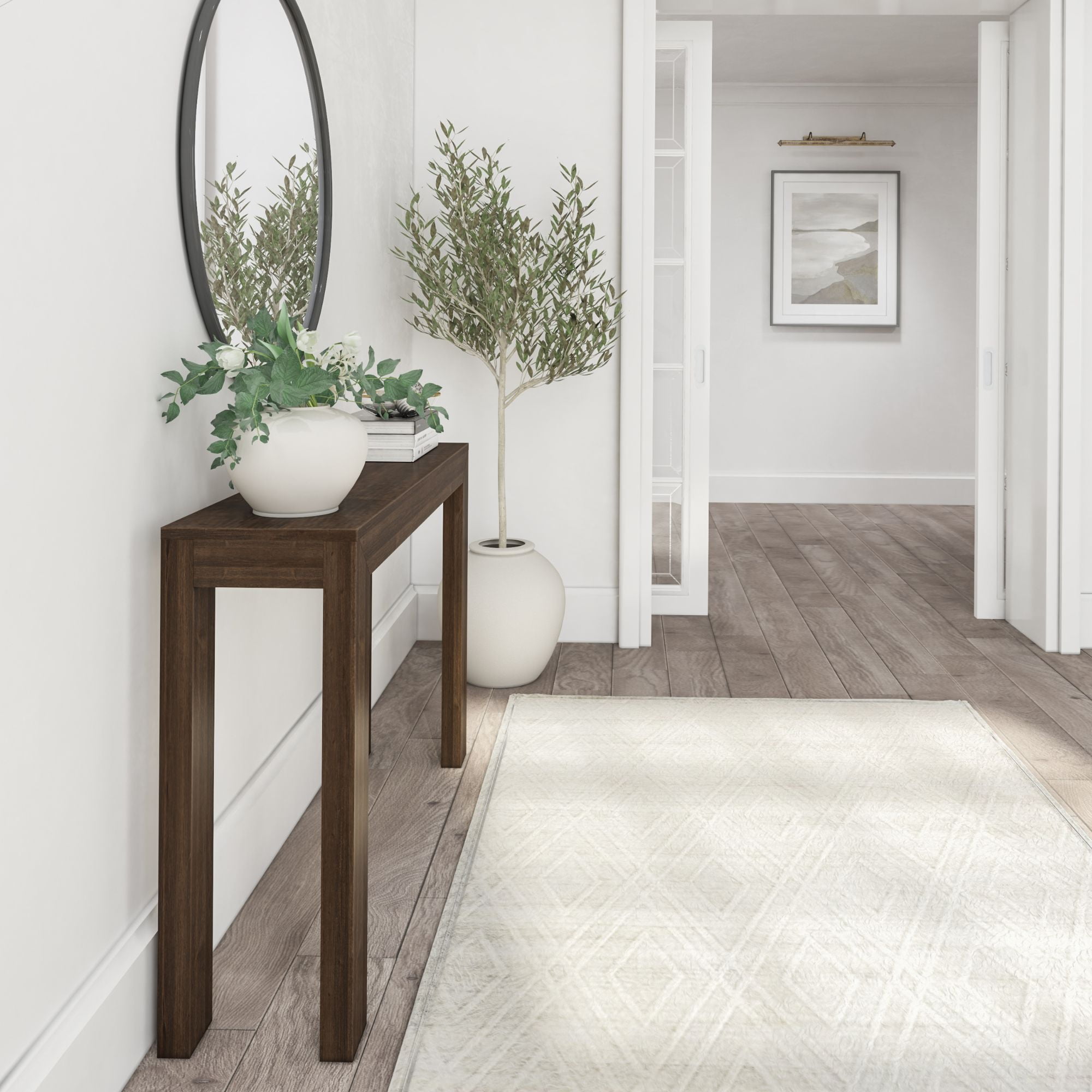 Plank+Beam 46" Modern Solid Wood Console Table, Narrow Entryway Table, Behind The Couch, Walnut
