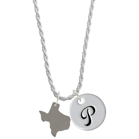 Delight Jewelry Stainless Steel Texas - Silvertone Script Initial Disc - P - Charm Necklace, 20"+3"
