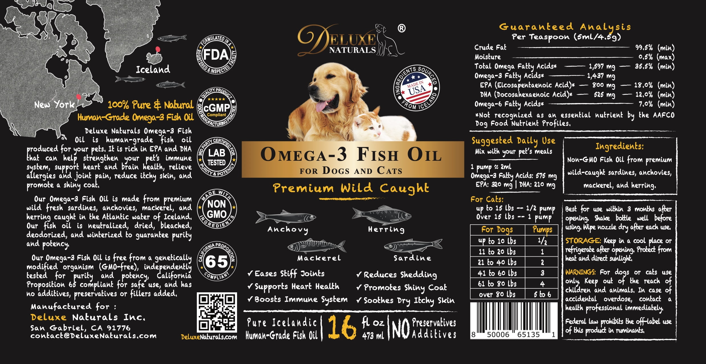 Deluxe Naturals Omega-3 Fish Oil Liquid for Dog and Cat, 16 fl oz