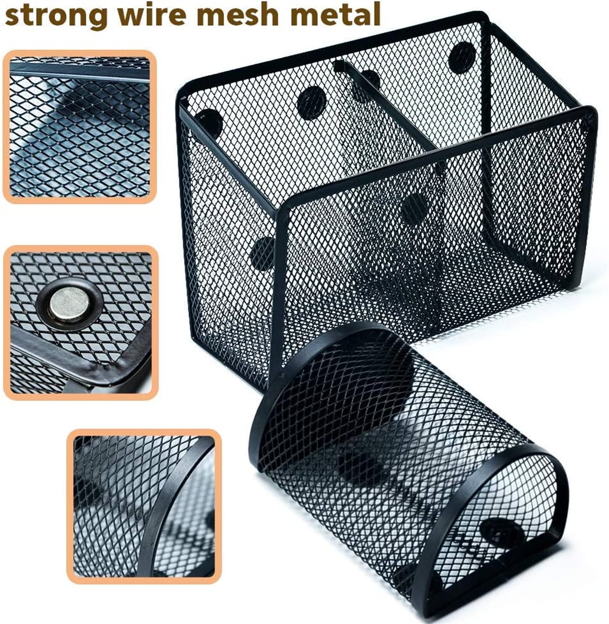 Casewin 3Pcs Magnetic Pencil Holder, Metal Strong Magnet Pen Cup, Magnetic Marker Storage Basket Organizer to Hold Whiteboard Refrigerator Fridge Locker Accessories