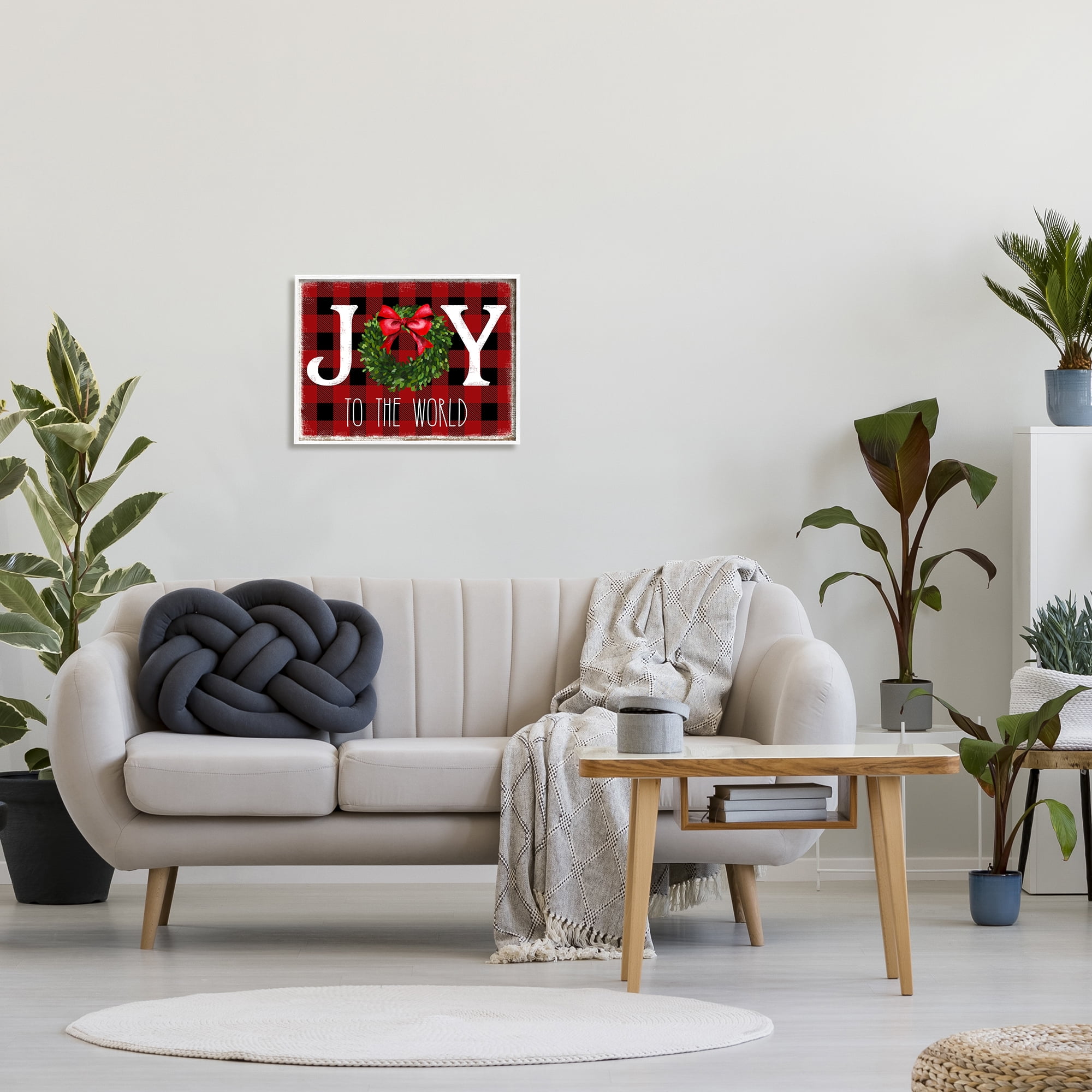 Stupell Industries Joy To World Christmas Charm Buffalo Plaid , 16 x 20,Design by Deborah Brown