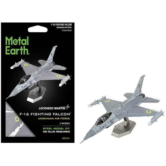 Model Kit Lockheed Martin F-16 Fighting Falcon Aircraft "Ukrainian Air Force" Moderate Difficulty Steel Model by Metal Earth