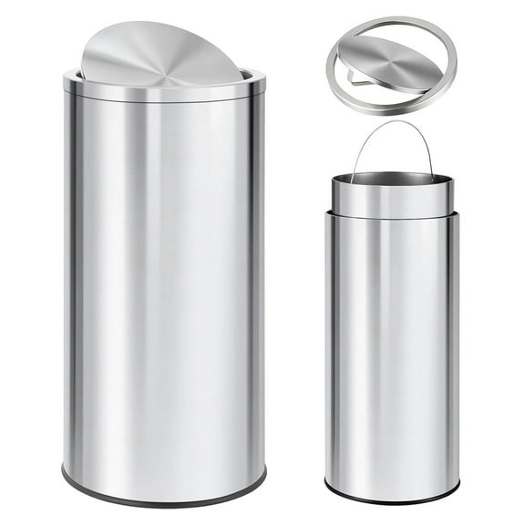 Stainless Steel Trash Can, 70 Liter Kitchen Garbage Can with Flipping Lid & Removable Inner Bucket, Large Rubbish Bin Waste Container for Office, Hotel, Silver