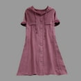 thumbnail image 1 of Pisexur Robe à Manches Courtes à Col Rond Mode Femmes Robe à Capuche Unie à Manches Courtes Robes Mini à Boutons pour Dames Chemisiers pour Femmes, 1 of 5