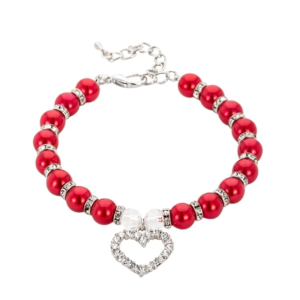 Collar ajustable del perro del diamante - aleación con las perlas, decoración del corazón - para los animales domésticos pequeños/medianos, ajuste de moda, seguro