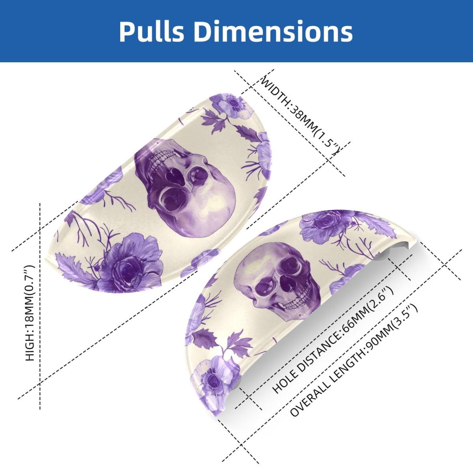 PhooArto 6 Pcs Cup Drawer Pulls, Skull Purple Flower Pattern Shell Shape Handles Cabinet Knobs for Dresser Cupboard Closet Wardrobe with Screws