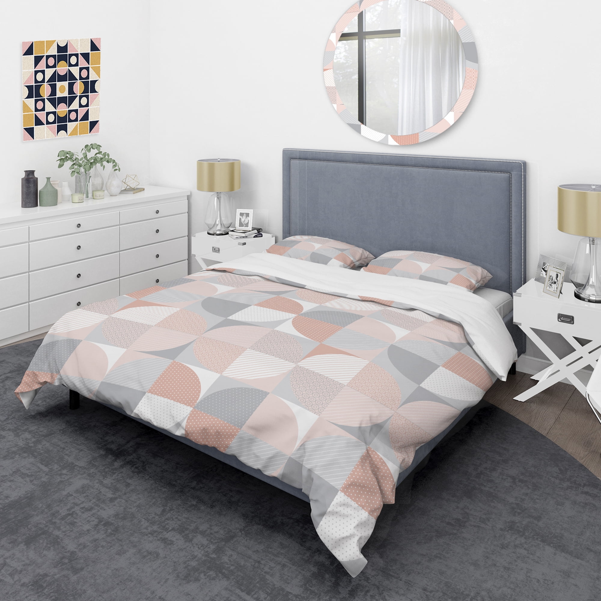 Designart 'Round geometric textured pattern' Mid-Century Modern Duvet Cover Set