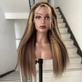 thumbnail image 2 of Highlight Honey Blonde Wigs Kinky Straight 13x4 Lace Front Human Hair Wig for Women, P4/27 Yaki Straight Human Hair Piano Color Lace Frontal Wigs 180% Density, 2 of 5