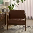 thumbnail image 4 of Mid Century Accent Chair, Oversized Upholstered Armchair, PU Leather Hollow Solid Wood Legs, Rustic Singel Sofa Chair 30.7'' W for Living Room, Bedroom, Reading Room, Office, Lounge, Brown, 4 of 17