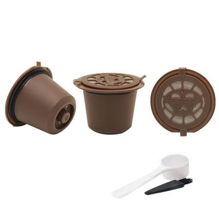 Sawpy 3 Piece Reusable Refillable Coffee Capsule Filters for Nespresso with Spoon and Brush