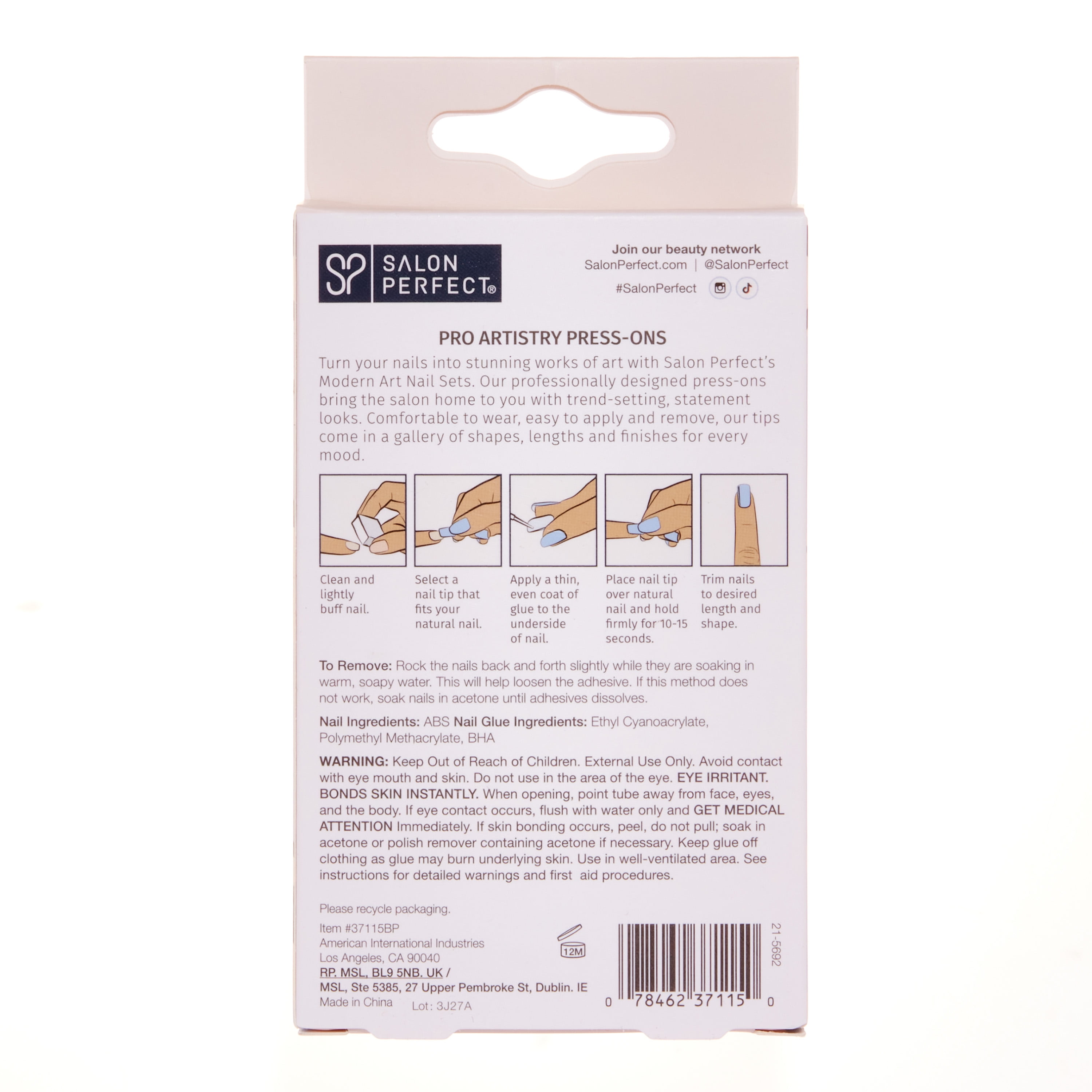 Salon Perfect Artificial Press on Nails, 192 Modern Art Blue Swirl, Long Almond Glue On Fake Nails, File & Nail Glue Included, 30 Nails