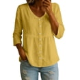 thumbnail image 3 of Craaazy Comfy 3/4 Sleeve Button Down Shirt for Women Casual V Neck Cotton Linen Loose Top for Daily Wear, 3 of 6