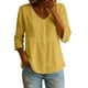 thumbnail image 2 of Craaazy Women Casual V Neck Blouse, Solid Color 3/4 Sleeve Button Down Shirt, Loose Fit Comfy Cotton Linen Top for Daily Wear Gifts, 2 of 6